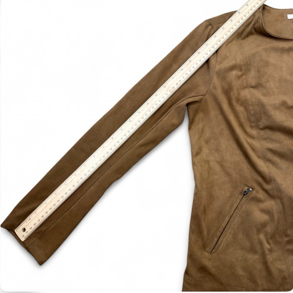 J. Jill Faux Suede Moto Jacket Size Small Petite SP Brown Camel Asymmetrical Zip - Picture 13 of 13